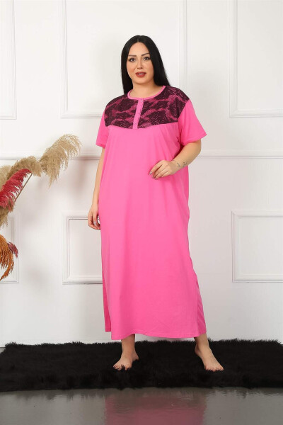 Lace Short Sleeve Fuchsia Maternity Nightgown 1348 - 3