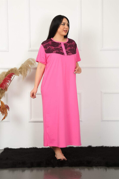 Lace Short Sleeve Fuchsia Maternity Nightgown 1348 - 4