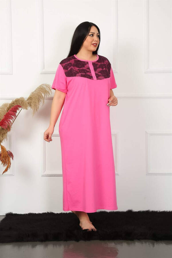 Lace Short Sleeve Fuchsia Maternity Nightgown 1348 - 4