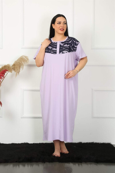 Lace Short Sleeve Lilac Maternity Nightgown 1348 - 2