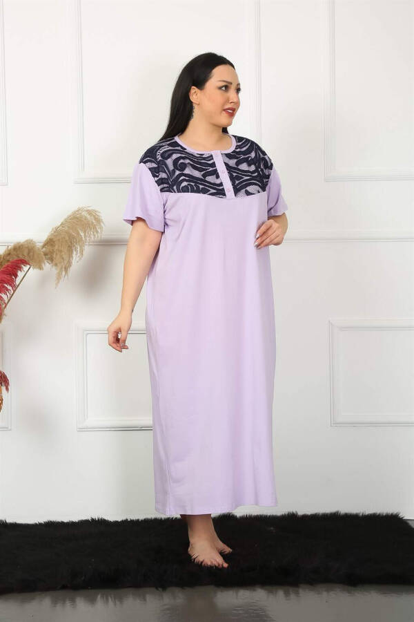 Lace Short Sleeve Lilac Maternity Nightgown 1348 - 3