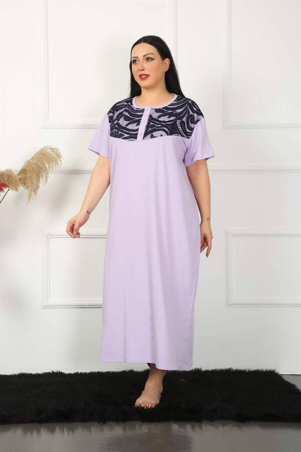 Lace Short Sleeve Lilac Maternity Nightgown 1348 - 4