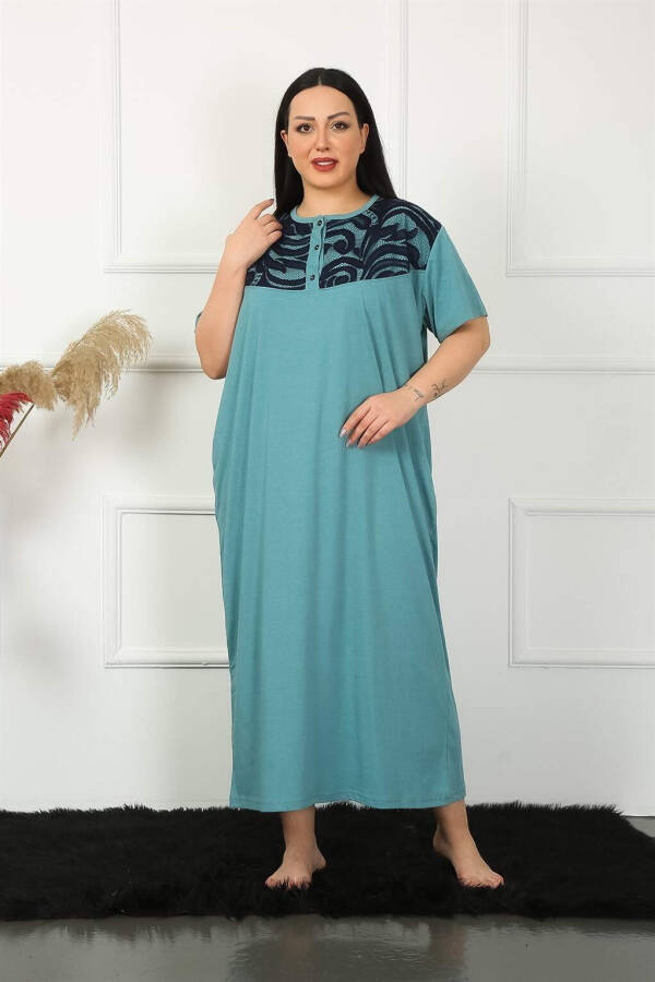 Lace Short Sleeve Petrol Maternity Nightgown 1348 - 1