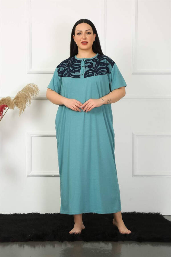 Lace Short Sleeve Petrol Maternity Nightgown 1348 - 2