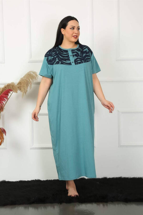 Lace Short Sleeve Petrol Maternity Nightgown 1348 - 3