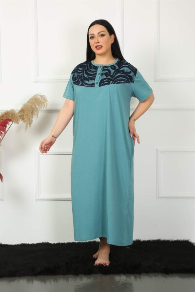 Lace Short Sleeve Petrol Maternity Nightgown 1348 - 5