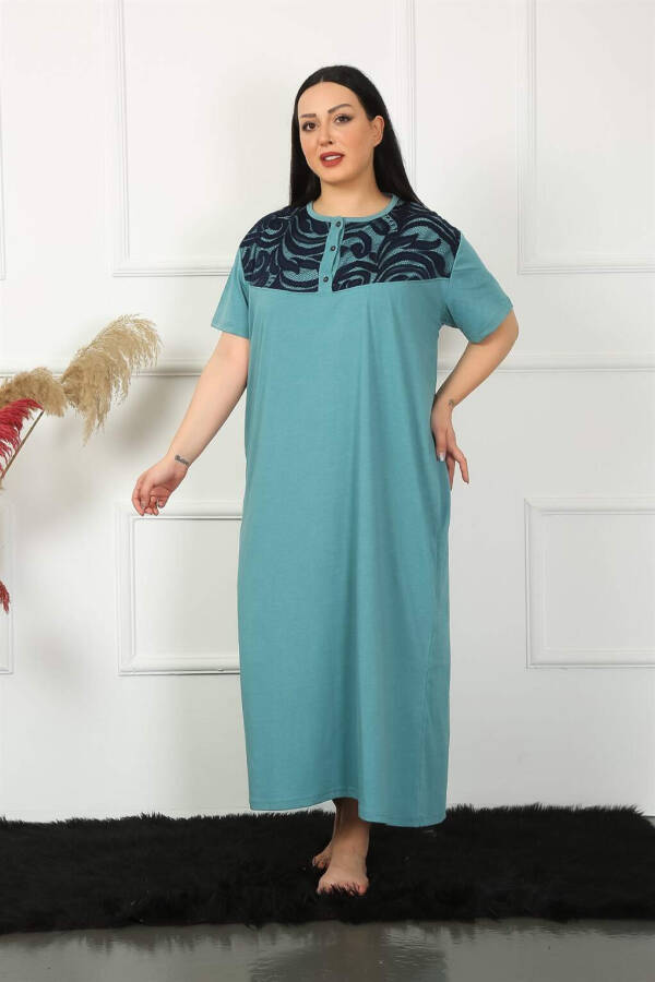 Lace Short Sleeve Petrol Maternity Nightgown 1348 - 5