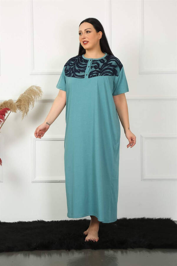 Lace Short Sleeve Petrol Maternity Nightgown 1348 - 4