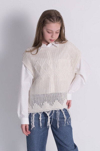 Lace Sleeveless Fringe Knitted Sweater for Girls - 2