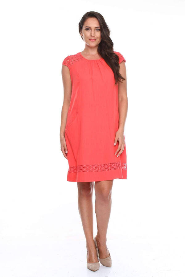 Laced Plus Size Dress Coral - 4