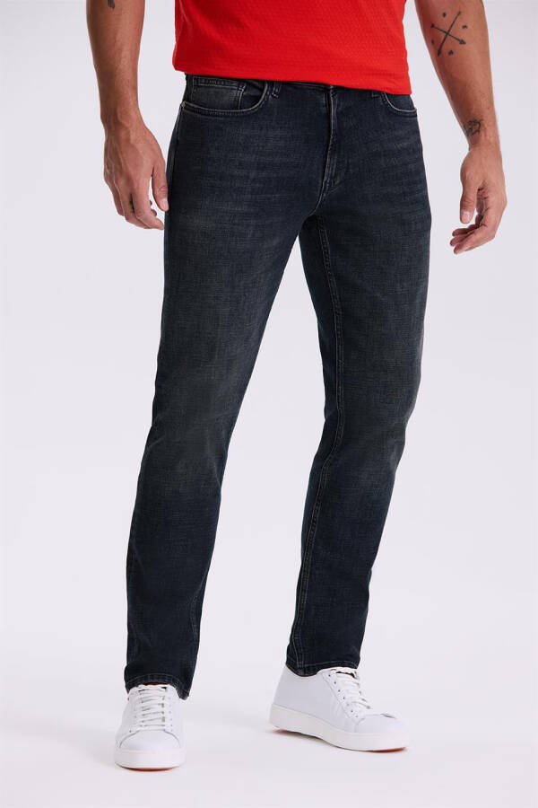 Lacivert-1 Slim Fit Yıkamalı Eskitme Pamuklu Dar Kalıp Jean Kot Pantolon - 5