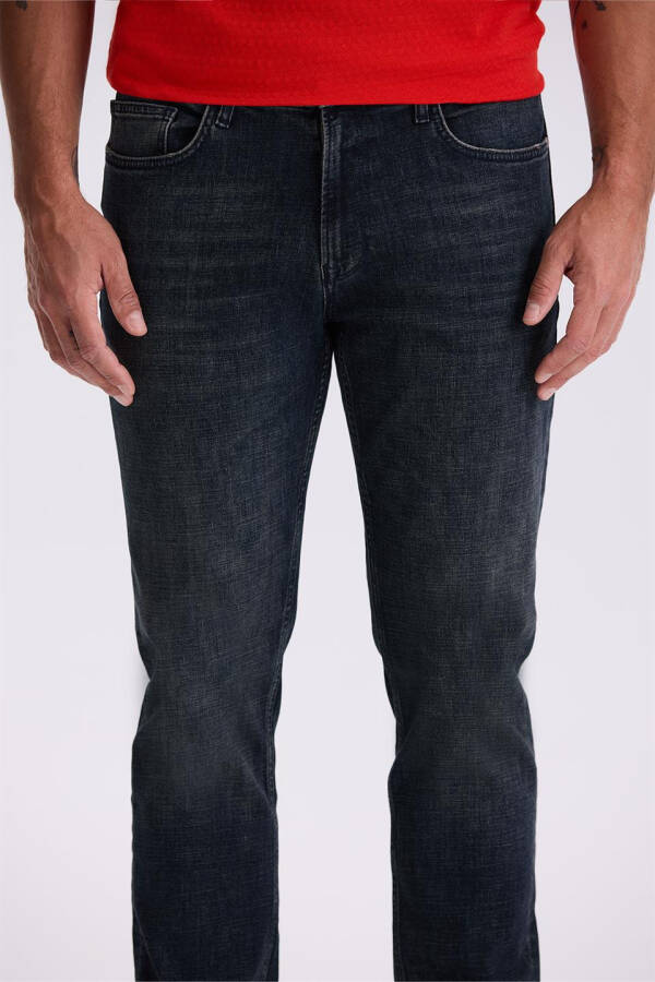 Lacivert-1 Slim Fit Yıkamalı Eskitme Pamuklu Dar Kalıp Jean Kot Pantolon - 3