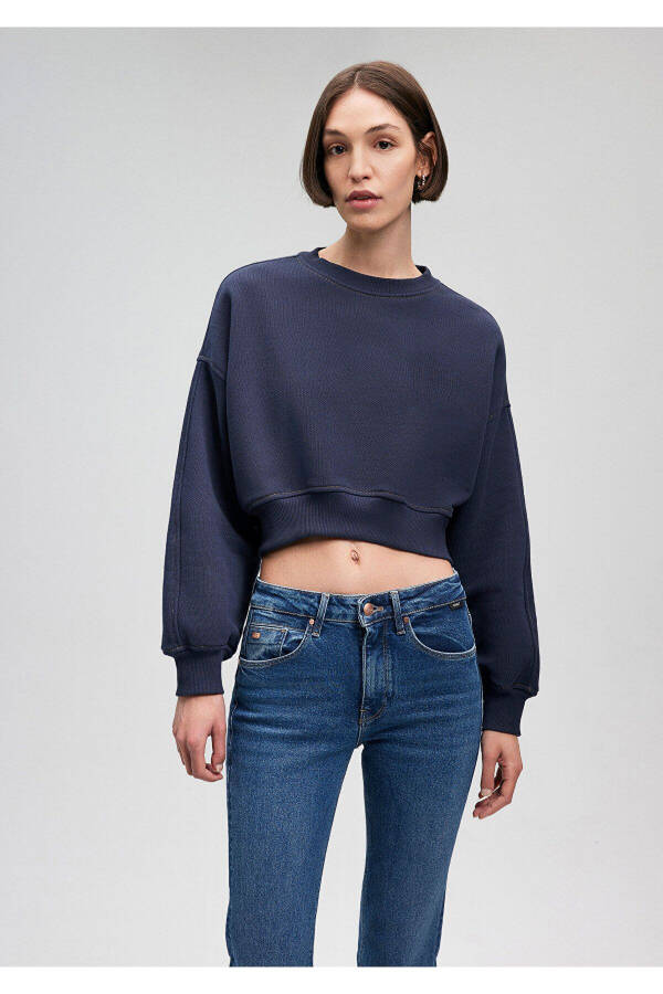 Lacivert Crop Sweatshirt 1S10070-82458 - 3