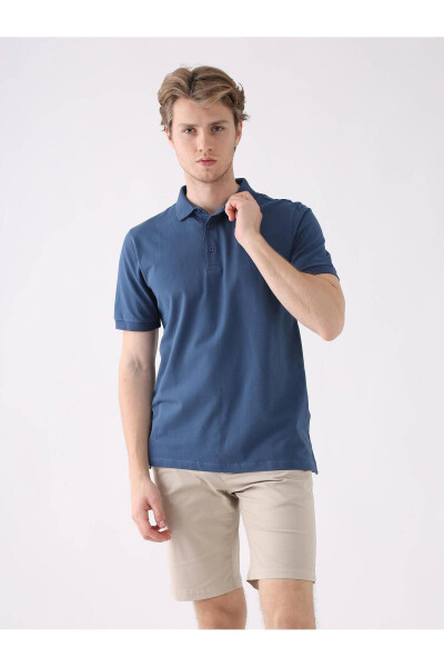 Lacivert Erkek Slim Fit Düz Polo Yaka T-shirt - 2