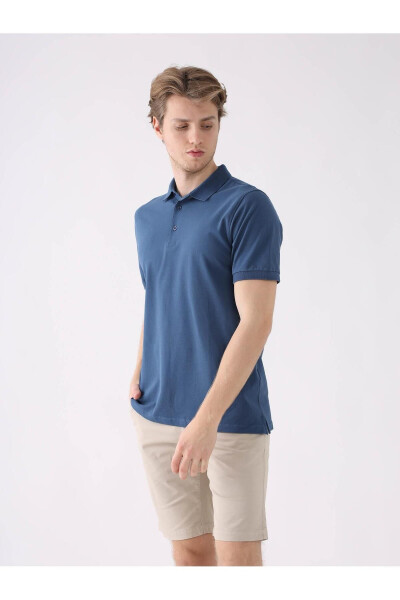 Lacivert Erkek Slim Fit Düz Polo Yaka T-shirt - 3