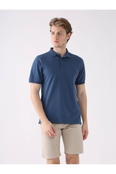 Lacivert Erkek Slim Fit Düz Polo Yaka T-shirt - 4