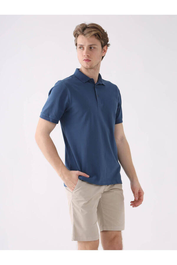 Lacivert Erkek Slim Fit Düz Polo Yaka T-shirt - 5