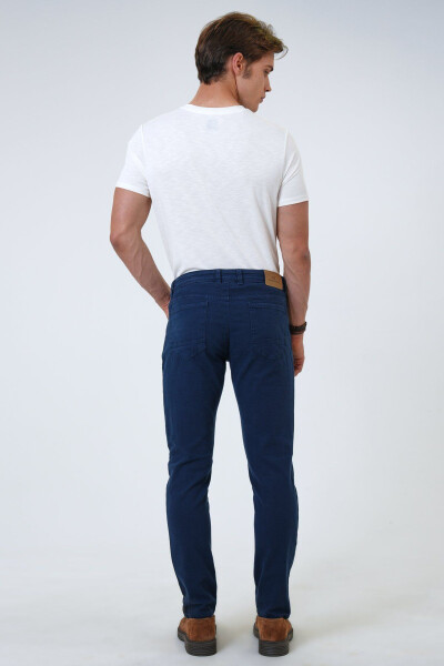 Lacivert Slim Fit 5 Cepli Armürlü Pamuklu Chino Pantolon - 5