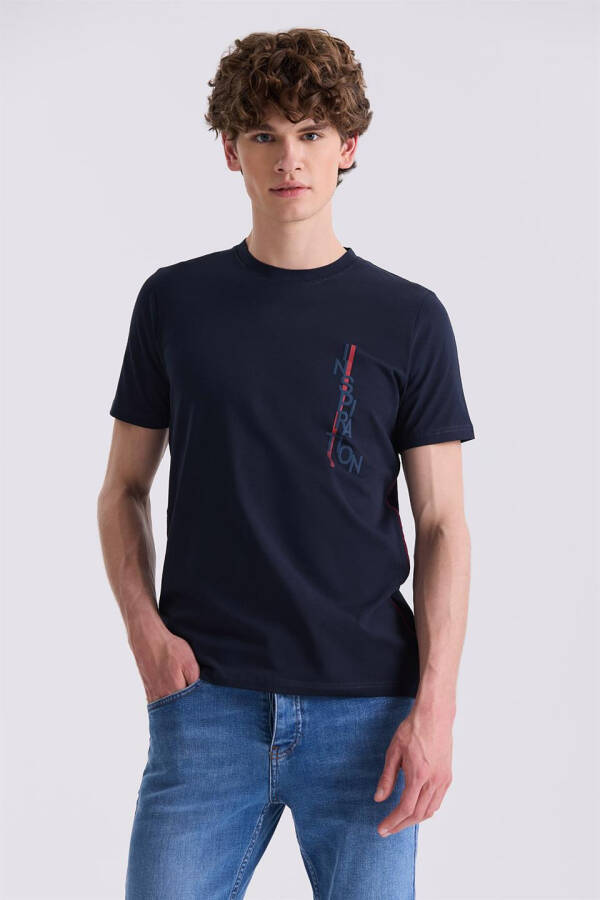 Lacivert Slim Fit Bisiklet Yaka T-Shirt - 1