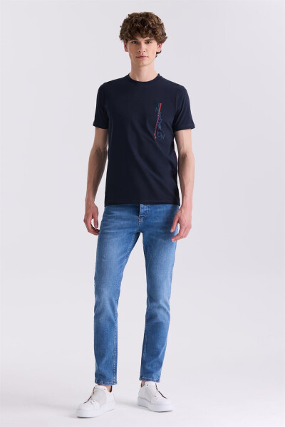 Lacivert Slim Fit Bisiklet Yaka T-Shirt - 2