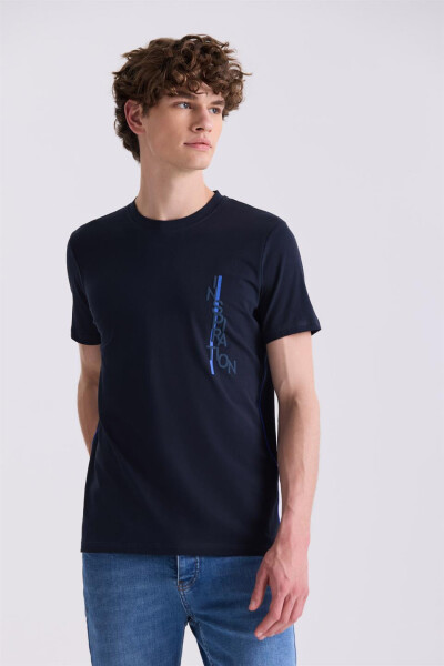 Lacivert Slim Fit Bisiklet Yaka T-Shirt - 1