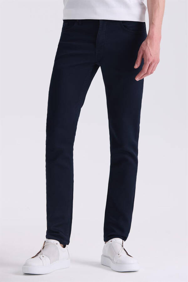 Lacivert Slim Fit Pamuklu Jean Kot Pantolon - 1