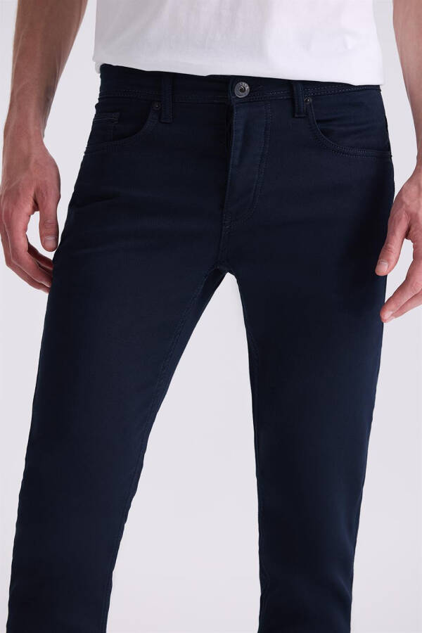 Lacivert Slim Fit Pamuklu Jean Kot Pantolon - 3