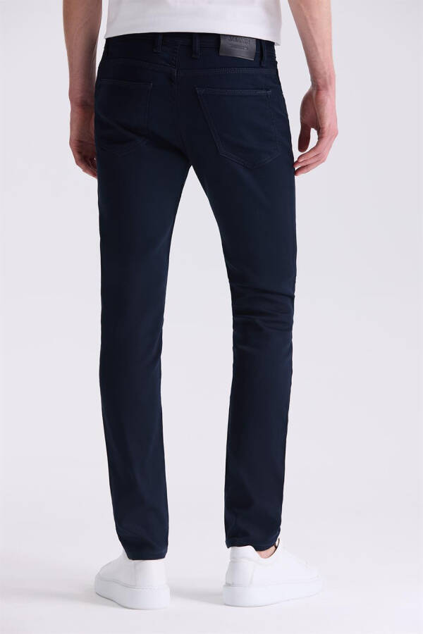 Lacivert Slim Fit Pamuklu Jean Kot Pantolon - 4