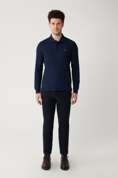 Lacivert Slim Fit Polo Yaka Sweatshirt - 6