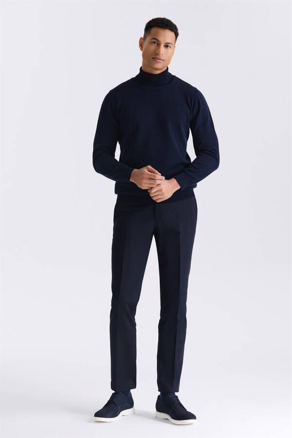 Lacivert Slim Fit Tam Balıkçı Yaka Triko Kazak - 2