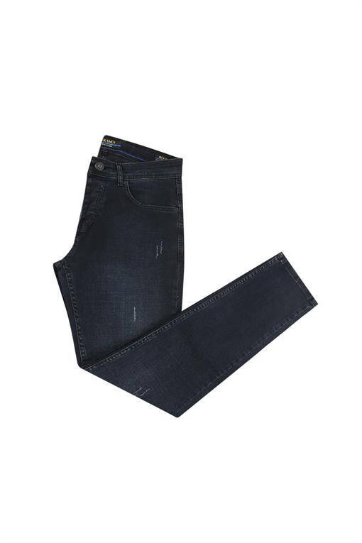 Lacivert Slim Fit Yıkamalı Pamuklu Dar Kalıp Jean Kot Pantolon - 5