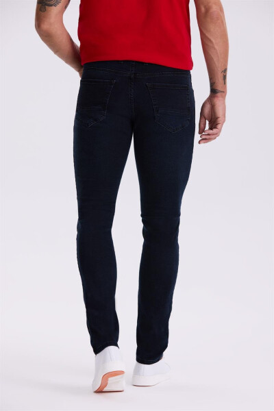 Lacivert Slim Fit Yıkamalı Pamuklu Dar Kalıp Jean Kot Pantolon - 4