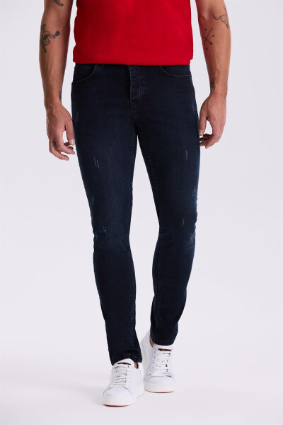 Lacivert Slim Fit Yıkamalı Pamuklu Dar Kalıp Jean Kot Pantolon - 1