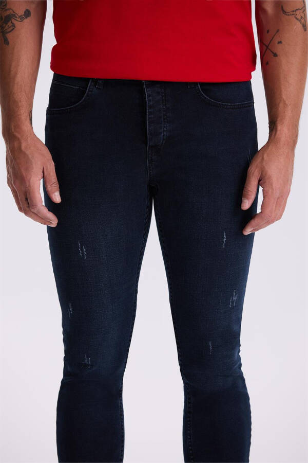 Lacivert Slim Fit Yıkamalı Pamuklu Dar Kalıp Jean Kot Pantolon - 3