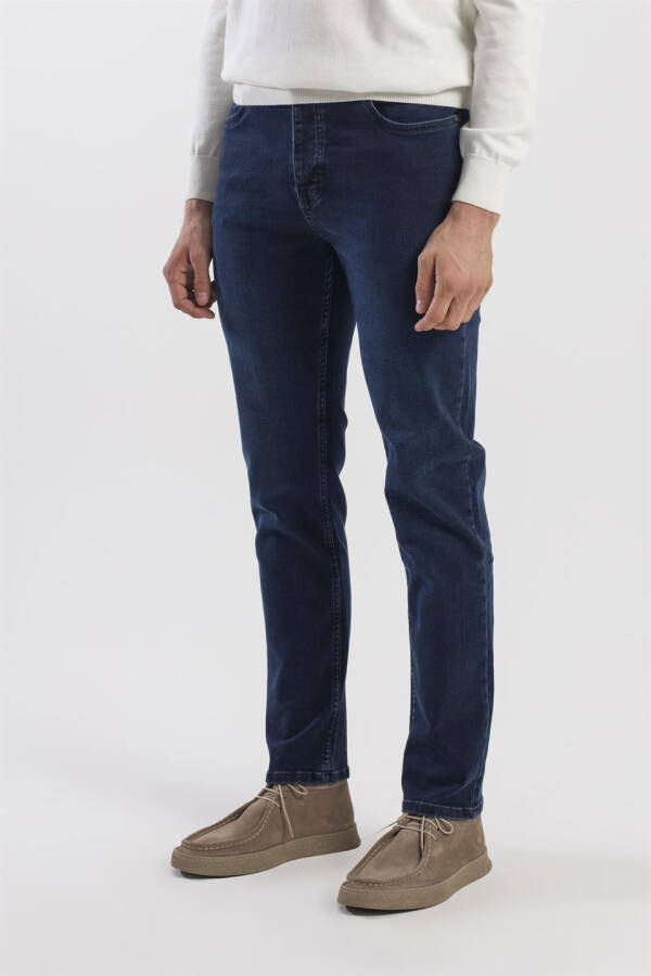 Lacivert Slim Fit Yıkamalı Pamuklu Jean Kot Pantolon - 3