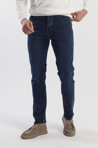 Lacivert Slim Fit Yıkamalı Pamuklu Jean Kot Pantolon - 1