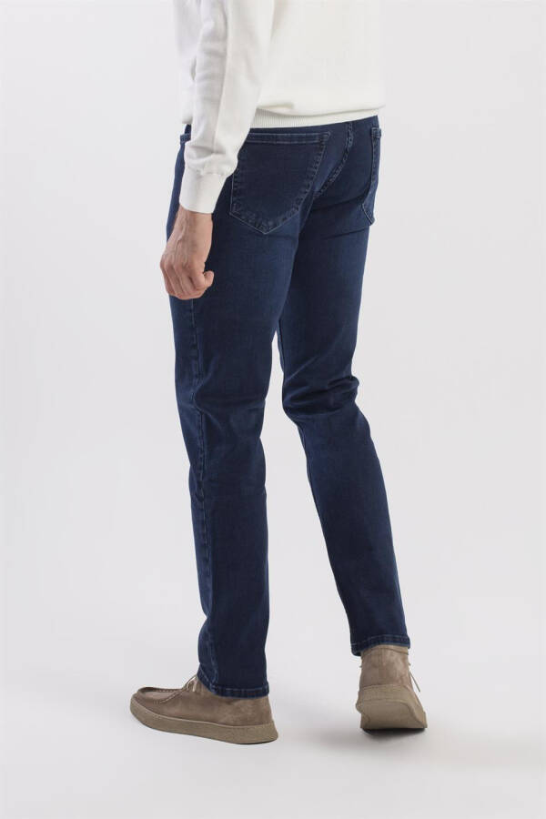 Lacivert Slim Fit Yıkamalı Pamuklu Jean Kot Pantolon - 4