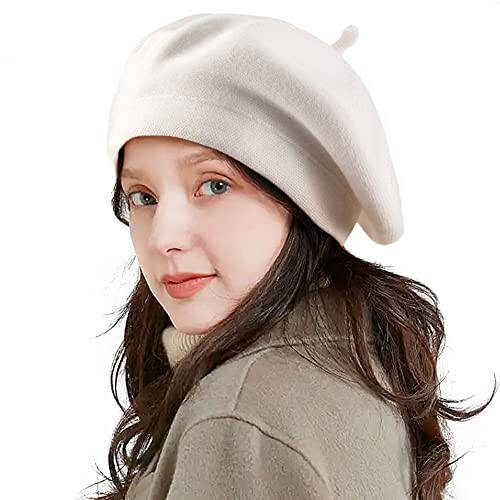 LADYBRO 2 Layers French Beret Hats for Women, Warm Cable Knit Beret Wool Beret Soft Hat - 1