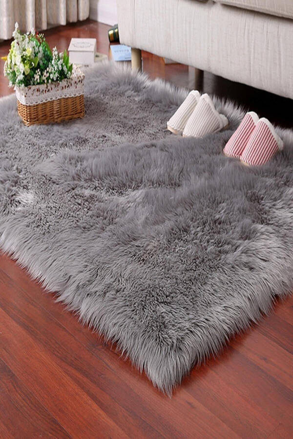 Lambskin Plush Grey Washable Rug - 1