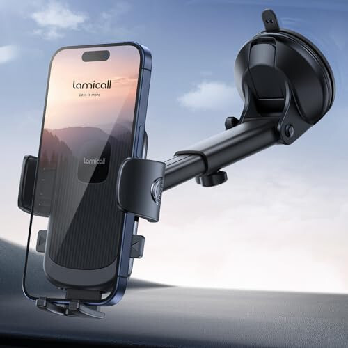 Lamicall Car Phone Holder - [Strongest Military-Grade Suction Cup] 360° Rotation Phone Holders for Your Car Quick Release Adjustable Car Phone Mount Dashboard for iPhone Galaxy Smartphone Truck - 1