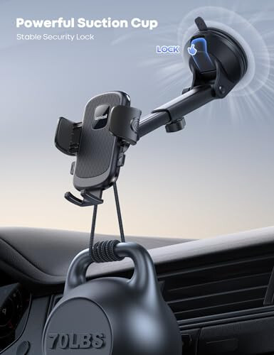 Lamicall Car Phone Holder - [Strongest Military-Grade Suction Cup] 360° Rotation Phone Holders for Your Car Quick Release Adjustable Car Phone Mount Dashboard for iPhone Galaxy Smartphone Truck - 4