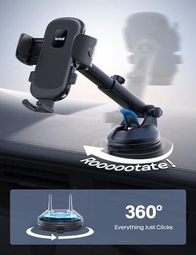 Lamicall Car Phone Holder - [Strongest Military-Grade Suction Cup] 360° Rotation Phone Holders for Your Car Quick Release Adjustable Car Phone Mount Dashboard for iPhone Galaxy Smartphone Truck - 5