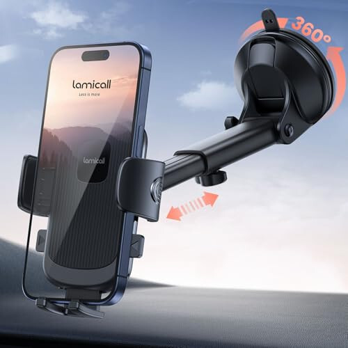 Lamicall Car Phone Holder - [Strongest Military-Grade Suction Cup] 360° Rotation Phone Holders for Your Car Quick Release Adjustable Car Phone Mount Dashboard for iPhone Galaxy Smartphone Truck - 6