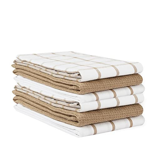 LANE LINEN Kitchen Towels Set - Pack of 6 Cotton Dish Towels for Drying Dishes, 18”x 28”, Kitchen Hand Towels, Tea Towels, Premium Dish Towels for Kitchen, Quick Drying Kitchen Towel Set - Beige - 1