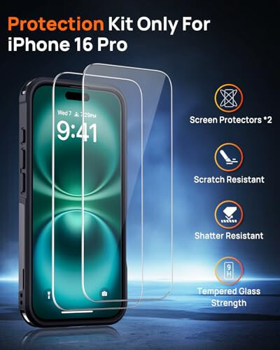 Lanhiem iPhone 16 Pro Case Magnetic, [2 Pack Tempered Glass Screen Protector][MagSafe Compatible][Military Grade Shockproof] Heavy Duty Tough Rugged Cover - Black - 2