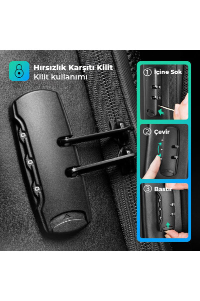 Laptop Siyah Renk Sırt Çantası Kilitli Usb Şarj Kitli Çanta Odyssey - Mr9116_00 - 20