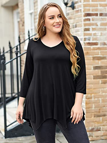 LARACE Ayollar uchun Plus Size Tops Tunika Assimetrik Ko'ylak Ko'ylaklari 3/4 Qo'l V Bo'yin Akıcı Xonim Kiyimlari Legginslar Uchun - 4