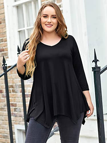 LARACE Plus Size Tops for Women Tunic Asymmetrical Dress Shirts 3/4 Sleeve V Neck Flowy Ladies Clothes for Leggings - 3