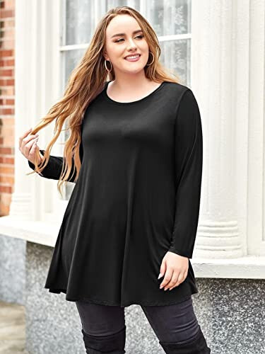 LARACE Plus Size Tunic Tops Long Sleeve Shirts for Women Swing Flowy Loose Fit Clothes for Leggings - 2