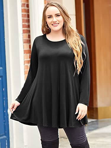 LARACE Plus Size Tunic Tops Long Sleeve Shirts for Women Swing Flowy Loose Fit Clothes for Leggings - 3